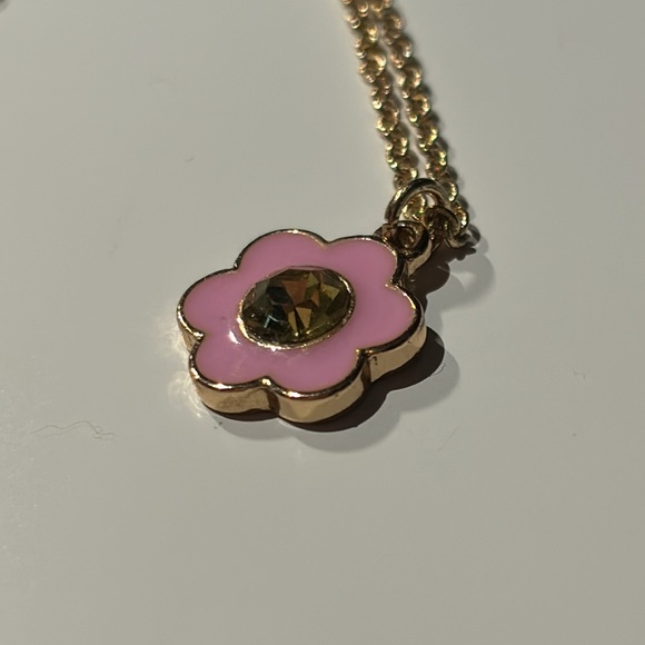 Gold Necklace with Pink Flower - Picture 2 of 4